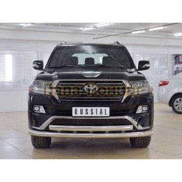Защита передняя двойная с декором 76-75х42 мм РусСталь для Toyota LC 200 Executive 2016-
