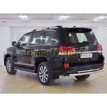 Защита задняя двойная с декором d76-d42 РусСталь для Toyota LC 200 Executive 2016-