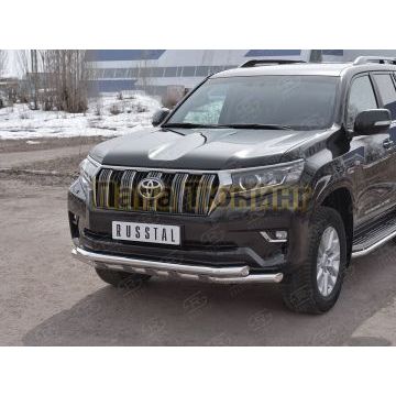 Защита передняя двойная d57-d57 с декором РусСталь для Toyota Land Cruiser Prado 150 2017-