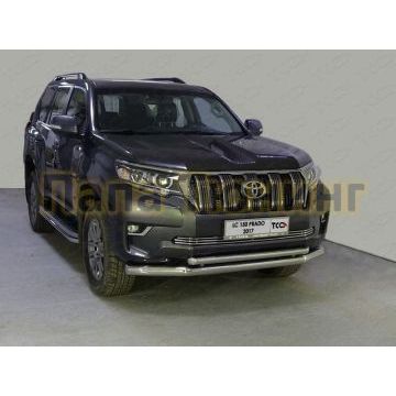 Защита передняя двойная 76-50 мм ТСС для Toyota Land Cruiser Prado 150 2017-