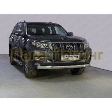 Защита передняя овальная 75х42 мм ТСС для Toyota Land Cruiser Prado 150 2017-