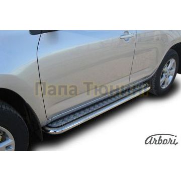 Пороги с площадкой алюминиевый лист 57 мм Slitkoff для Toyota RAV4 2009-2010 Пороги с площадкой алюминиевый лист 57 мм Slitkoff для Toyota RAV4 2009-2010