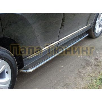 Пороги с площадкой нержавеющий лист 42 мм ТСС для Toyota RAV4 Длинная база 2010-2013 Пороги с площадкой нержавеющий лист 42 мм ТСС для Toyota RAV4 Длинная база 2010-2013