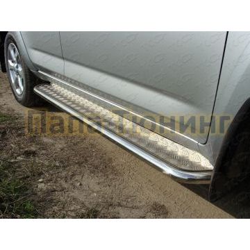 Пороги с площадкой алюминиевый лист 42 мм ТСС для Toyota RAV4 Длинная база 2010-2013 Пороги с площадкой алюминиевый лист 42 мм ТСС для Toyota RAV4 Длинная база 2010-2013