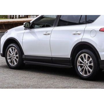 Пороги алюминиевые Rival Black-Premium для Toyota RAV4 2013-2019