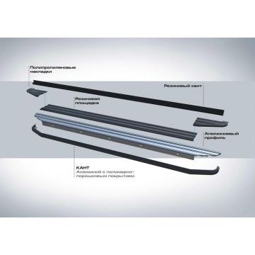 Пороги алюминиевые Rival Black-Premium для Toyota RAV4 2015-2019