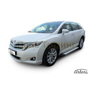 Пороги алюминиевые Arbori Optima Silver серебристые для Toyota Venza 2012-2017