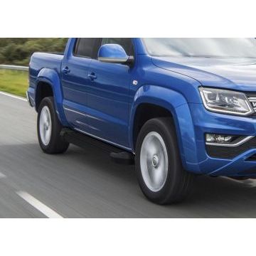 Пороги алюминиевые Rival Black New для Volkswagen Amarok 2016-