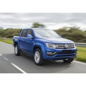 Пороги алюминиевые Rival Black-Premium для Volkswagen Amarok 2016-