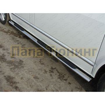 Пороги труба овальная с накладками 75х42 мм ТСС для Volkswagen Multivan/Caravelle 2009-2015