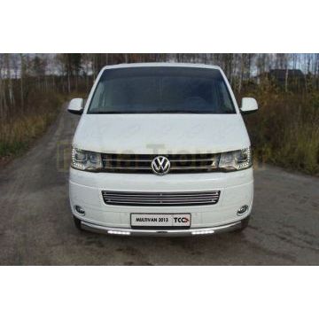 Защита переднего бампера овальная с ДХО 75х42 мм ТСС для Volkswagen Multivan 2009-2015