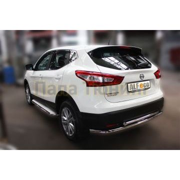 Защита заднего бампера двойная 60-42 мм ALFeco для Nissan Qashqai (ВСЕ) 2014-2019