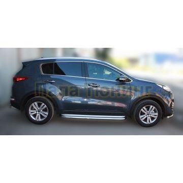 Пороги с площадкой алюминиевый лист 60 мм ALFeco для Kia Sportage 2016-2018