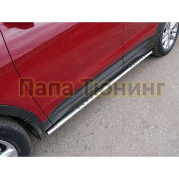 Пороги труба овальная с проступью 75х42 мм ТСС для Hyundai Santa Fe 2015-2018 Пороги труба овальная с проступью 75х42 мм ТСС для Hyundai Santa Fe 2015-2018