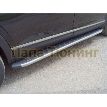Пороги алюминиевые ТСС с накладкой серебристые для Volkswagen Teramont 2018- Пороги алюминиевые ТСС с накладкой серебристые для Volkswagen Teramont 2018-