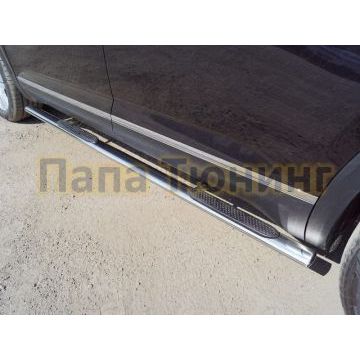 Пороги овальные с накладкой 75х42 мм ТСС для Volkswagen Teramont 2018- Пороги овальные с накладкой 75х42 мм ТСС для Volkswagen Teramont 2018-