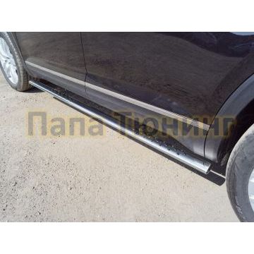 Пороги овальные с проступью 75х42 мм ТСС для Volkswagen Teramont 2018- Пороги овальные с проступью 75х42 мм ТСС для Volkswagen Teramont 2018-