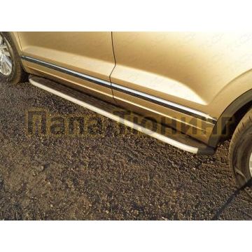 Пороги алюминиевые с накладкой ТСС для Volkswagen Touareg 2018- Пороги алюминиевые с накладкой ТСС для Volkswagen Touareg 2018-