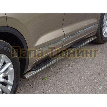 Пороги труба овальная с накладкой 120х60 мм ТСС для Volkswagen Touareg 2018- Пороги труба овальная с накладкой 120х60 мм ТСС для Volkswagen Touareg 2018-