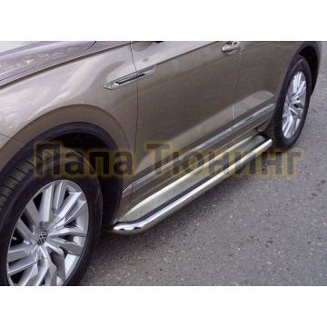 Пороги с площадкой нержавеющий лист 60 мм ТСС для Volkswagen Touareg 2018-