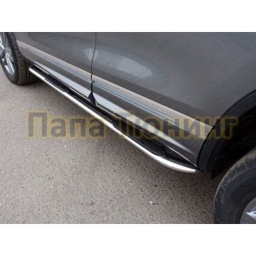 Пороги труба овальная с накладками гнутые 75х42 мм ТСС для Volkswagen Touareg R-Line 2014-2017 Пороги труба овальная с накладками гнутые 75х42 мм ТСС для Volkswagen Touareg R-Line 2014-2017