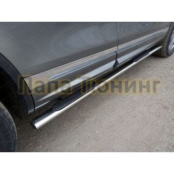 Пороги труба овальная с накладками 75х42 мм ТСС для Volkswagen Touareg R-Line 2014-2017 Пороги труба овальная с накладками 75х42 мм ТСС для Volkswagen Touareg R-Line 2014-2017