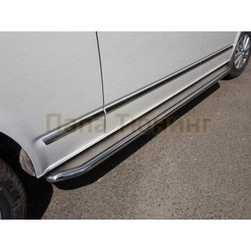 Пороги с площадкой нержавеющий лист 42 мм ТСС для Volkswagen Transporter T6 Long 2015- Пороги с площадкой нержавеющий лист 42 мм ТСС для Volkswagen Transporter T6 Long 2015-