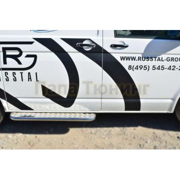 Пороги с площадкой алюминиевый лист d42 РусСталь для Volkswagen Transporter 2009-2015