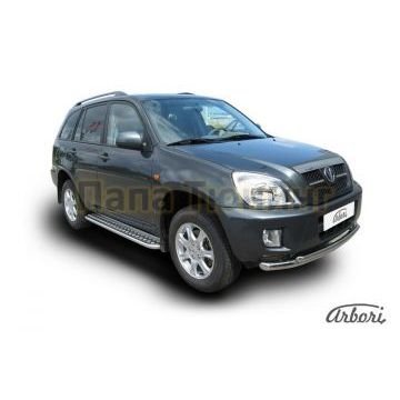 Пороги с площадкой алюминиевый лист 42 мм Slitkoff для Vortex Tingo 2010-2012