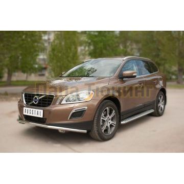Пороги с площадкой алюминиевый лист d42 РусСталь для Volvo XC60 2008-2013