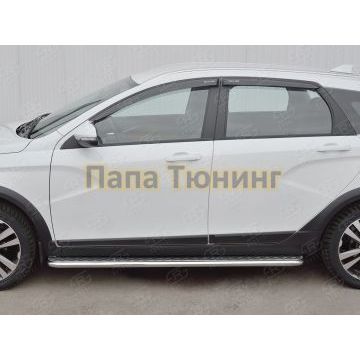 Пороги с площадкой алюминиевый лист d42 вариант 2 РусСталь для Lada Vesta Cross 2017-