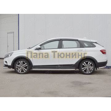 Пороги с площадкой алюминиевый лист d42 вариант 2 РусСталь для Lada Vesta Cross 2017-