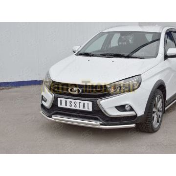 Защита передняя двойная дуга 42-d42 РусСталь для Lada Vesta Cross 2017-