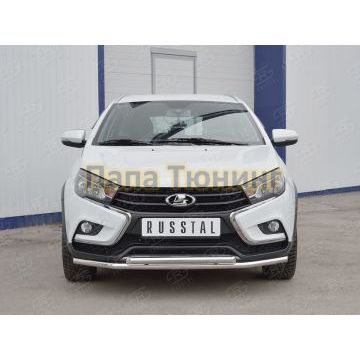 Защита передняя двойная дуга 42-d42 РусСталь для Lada Vesta Cross 2017-