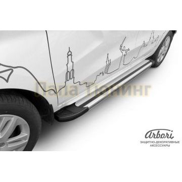 Пороги алюминиевые Arbori Luxe Silver серебристые для Lada X-RAY 2016-