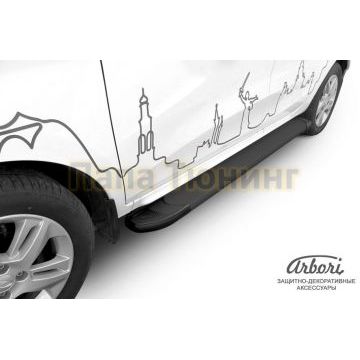 Пороги алюминиевые Arbori Optima Black чёрные для Lada X-RAY 2016-