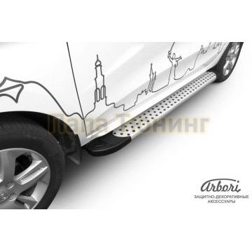 Пороги алюминиевые Arbori Standart Silver серебристые для Lada X-RAY 2016-