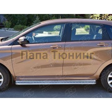 Пороги с площадкой алюминиевый лист d42 вариант 2 РусСталь для Lada X-RAY 2016-