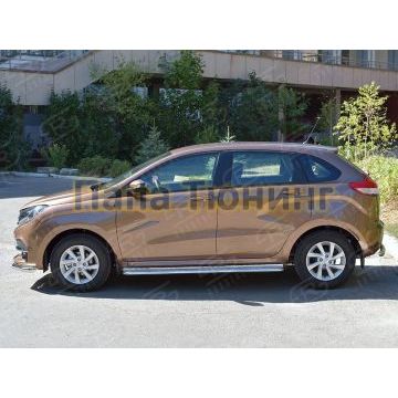 Пороги с площадкой алюминиевый лист d42 вариант 2 РусСталь для Lada X-RAY 2016-