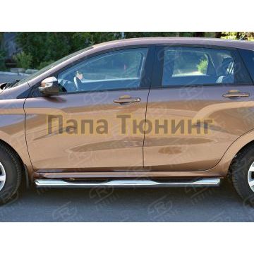 Пороги труба с накладками d76 вариант 1 РусСталь для Lada X-RAY 2016-