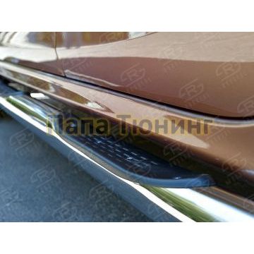 Пороги труба с накладками d76 вариант 2 РусСталь для Lada X-RAY 2016-