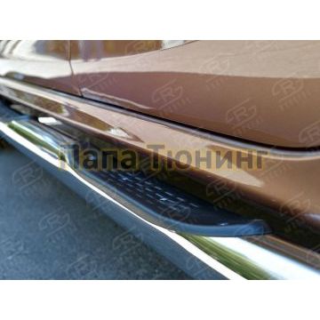 Пороги труба с накладками d76 вариант 3 РусСталь для Lada X-RAY 2016-