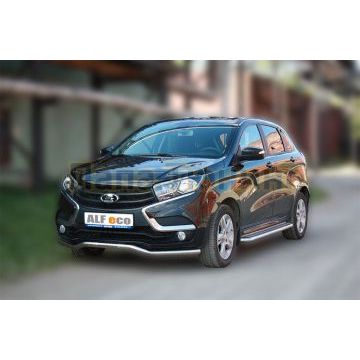 Пороги с площадкой алюминиевый лист 50 мм ALFeco для Lada X-RAY 2016-