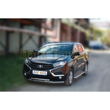 Пороги с площадкой алюминиевый лист 50 мм ALFeco для Lada X-RAY 2016-