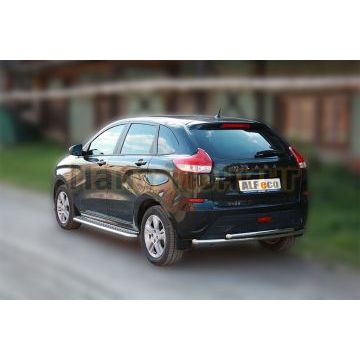 Пороги с площадкой алюминиевый лист 50 мм ALFeco для Lada X-RAY 2016-