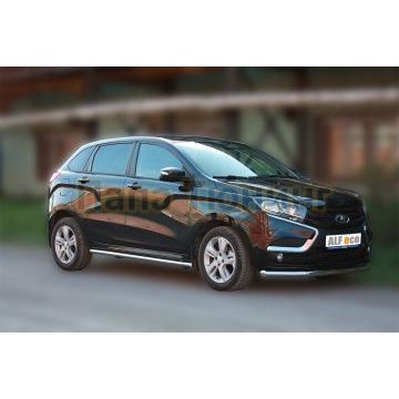 Пороги с площадкой алюминиевый лист 50 мм ALFeco для Lada X-RAY 2016-