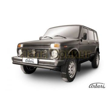 Защита переднего бампера чёрная сталь 76 мм Slitkoff для Нива ВАЗ 2131 1993- Защита переднего бампера чёрная сталь 76 мм Slitkoff для Нива ВАЗ 2131 1993-