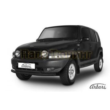 Защита передняя чёрная сталь двойная 76-57 мм на 5 дверей Slitkoff для Тагаз Tager 2008-2014