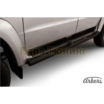 Пороги чёрная сталь труба с накладками 76 мм Slitkoff для УАЗ Patriot 2005-2014 Пороги чёрная сталь труба с накладками 76 мм Slitkoff для УАЗ Patriot 2005-2014