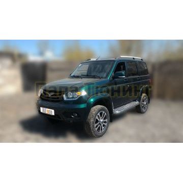 Пороги с площадкой алюминиевый лист 60 мм ALFeco для УАЗ Патриот 2015-